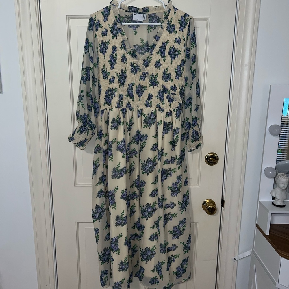 ASOS Cream and Blue Floral Midi Dress